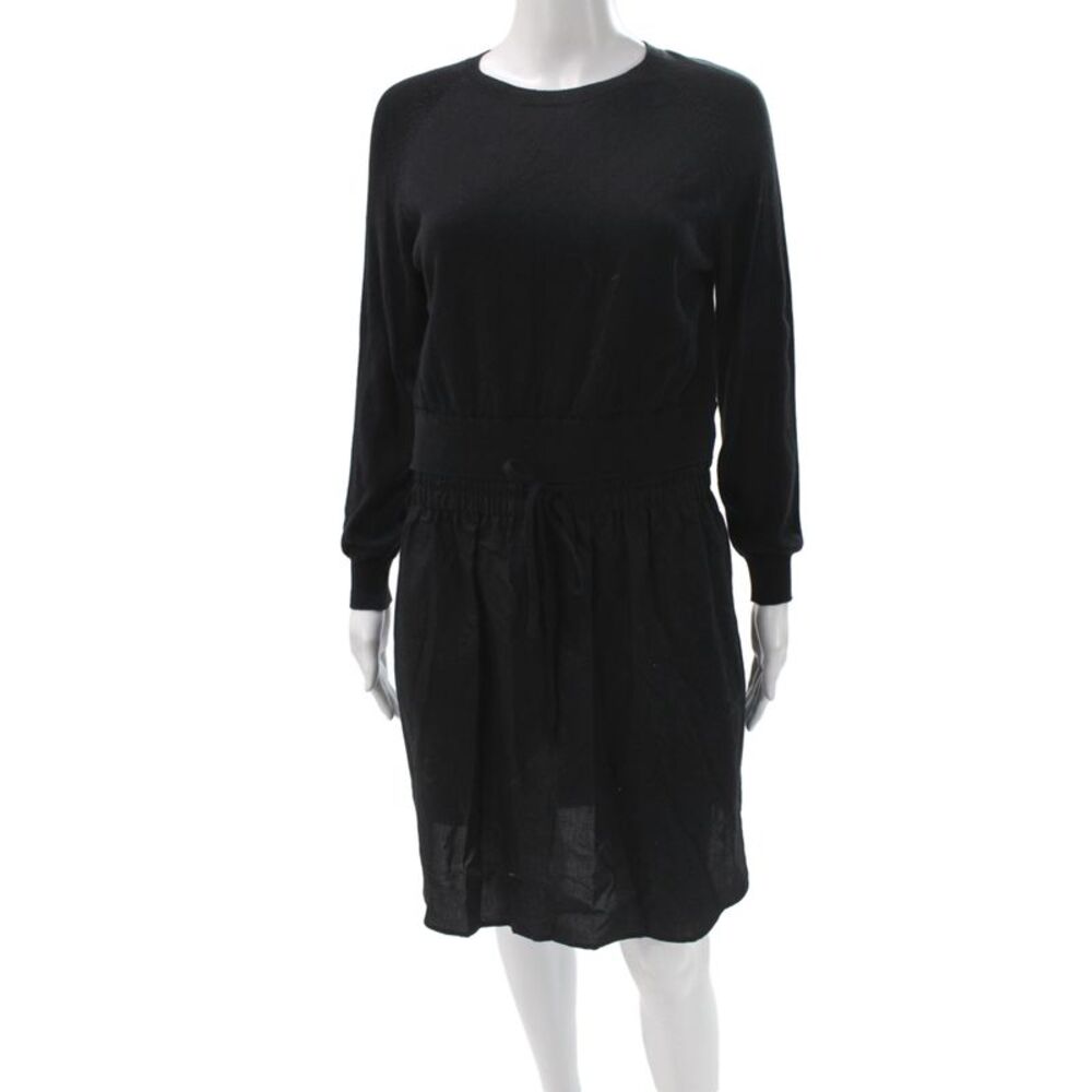 Carven Womens Sweater Dress Black Long Sleeve Crew Neck Cotton Size M